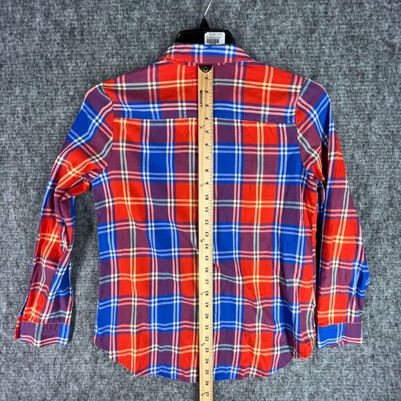 Old Navy Shirt Women Small Red Blue Classic Flannel Plaid Button-Up Chore Barn - Picture 9 of 11